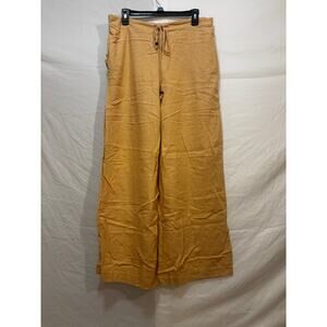 Versona Women's Wide Leg Yellow Linen Pants (Large)